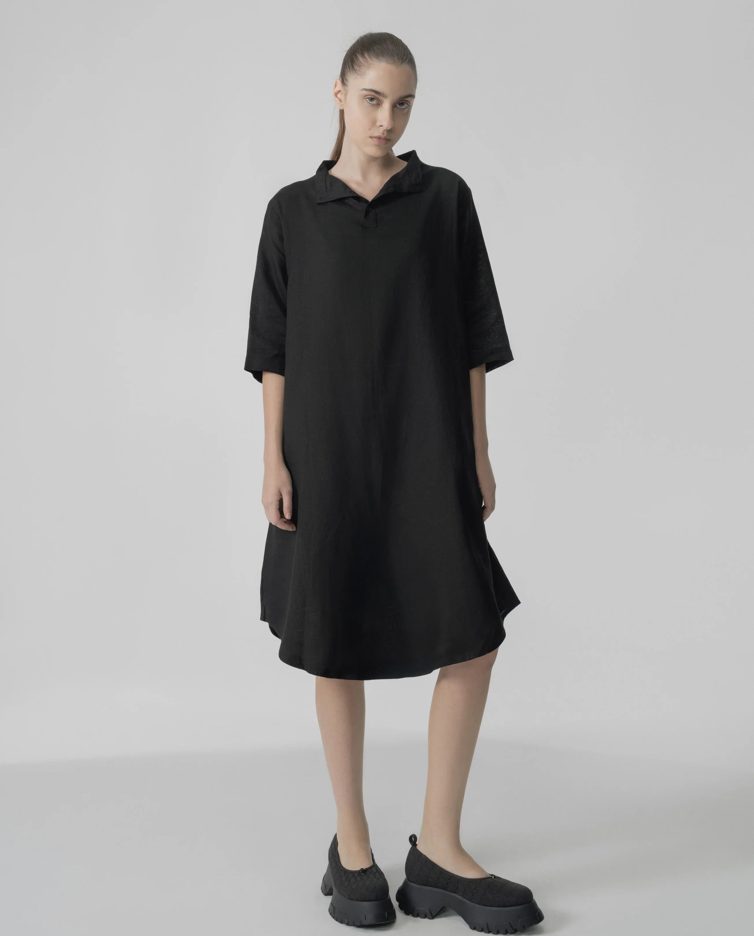 Hoodie Shift Dress - Black