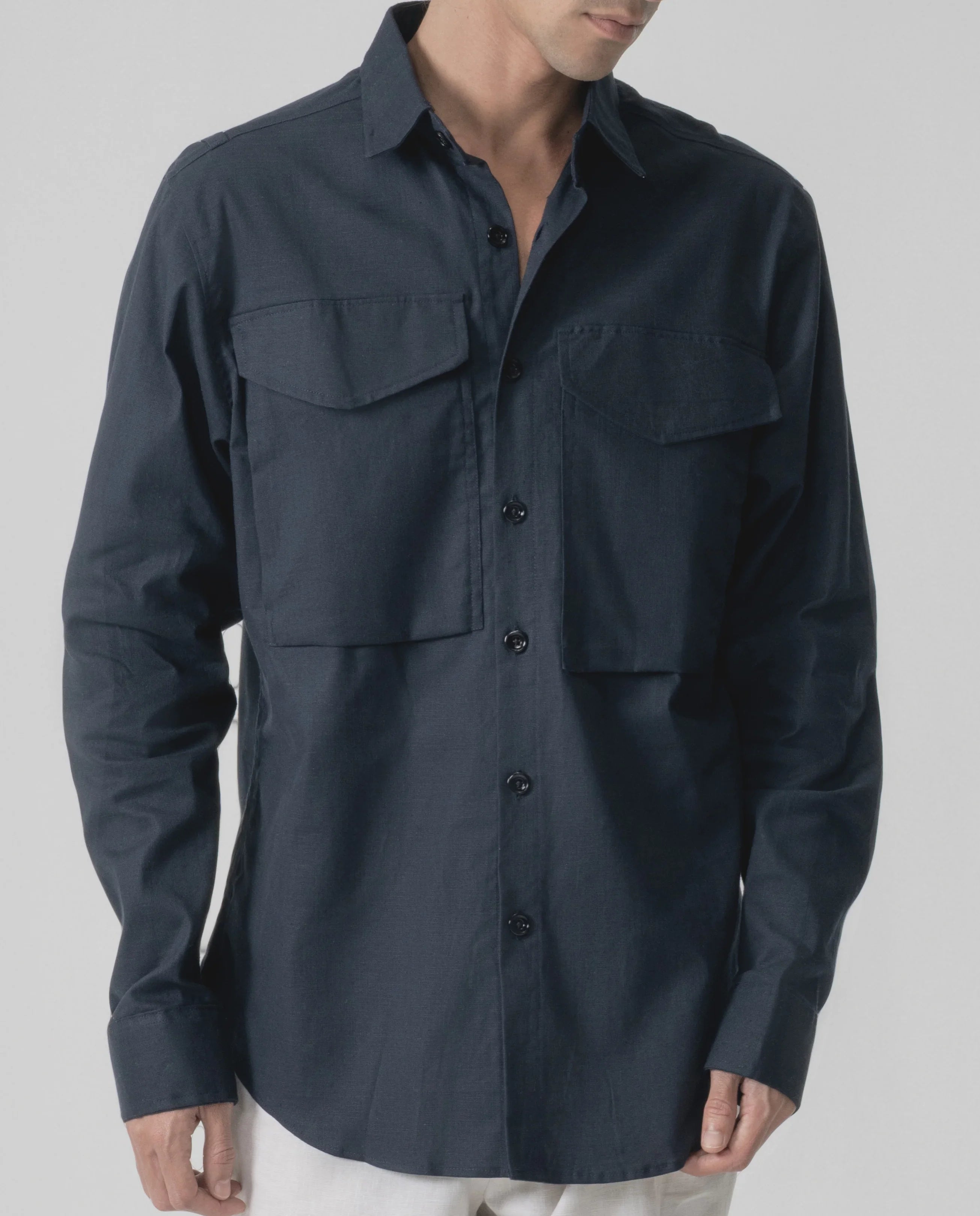 Relaxed Fix Shirt With Double Side Pocket-Black