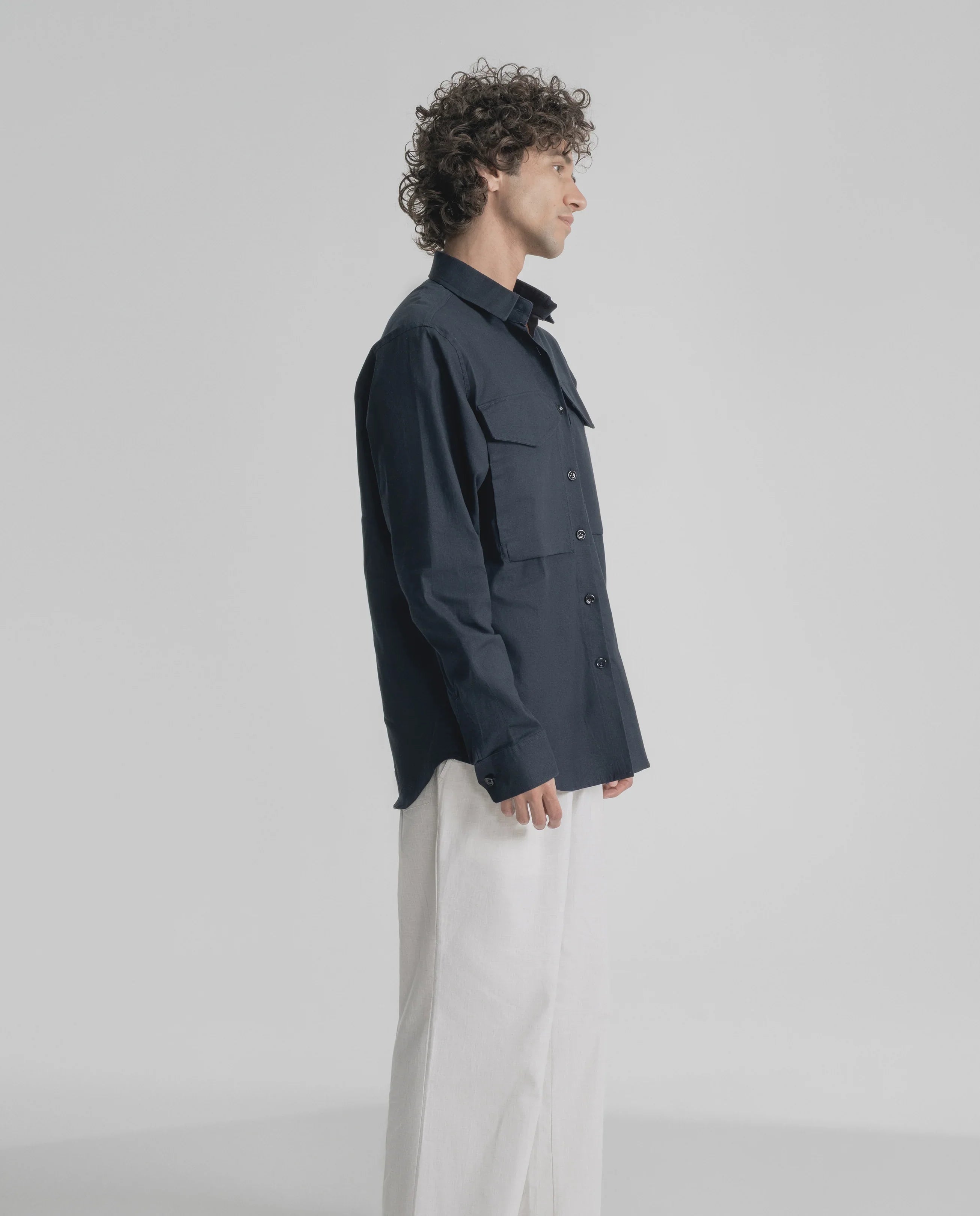 Relaxed Fix Shirt With Double Side Pocket-Black