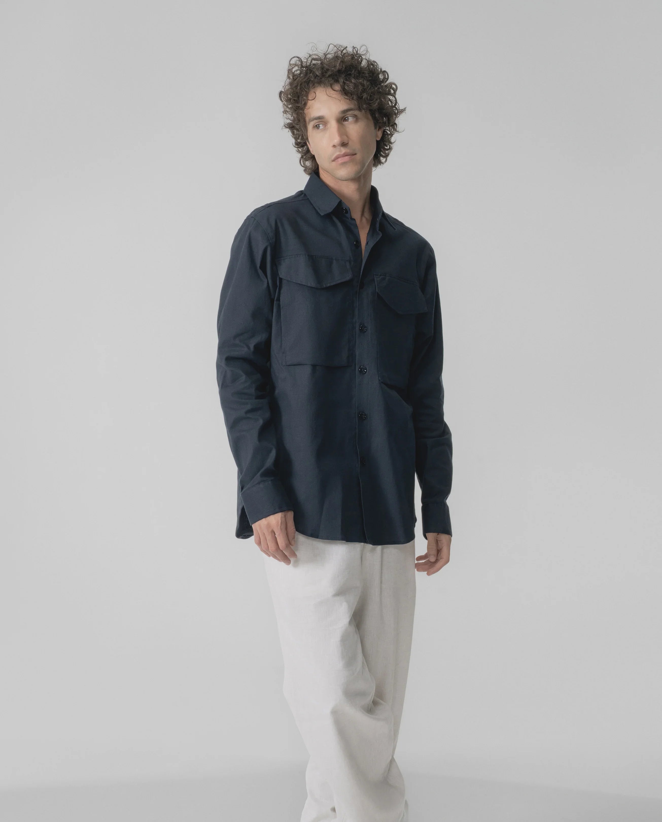 Relaxed Fix Shirt With Double Side Pocket-Black