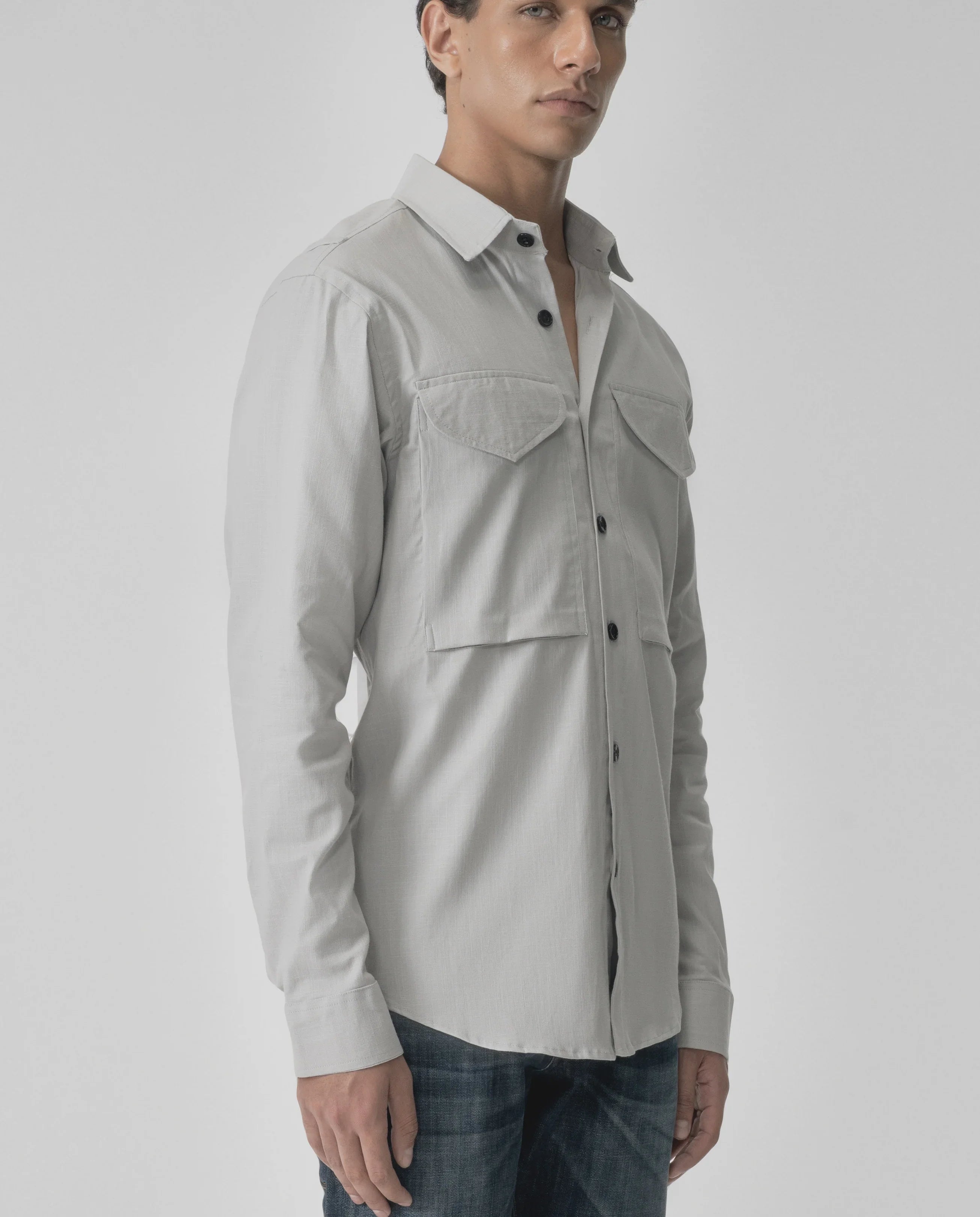 Relaxed Fit Shirt With Double Side Pocket - Off White