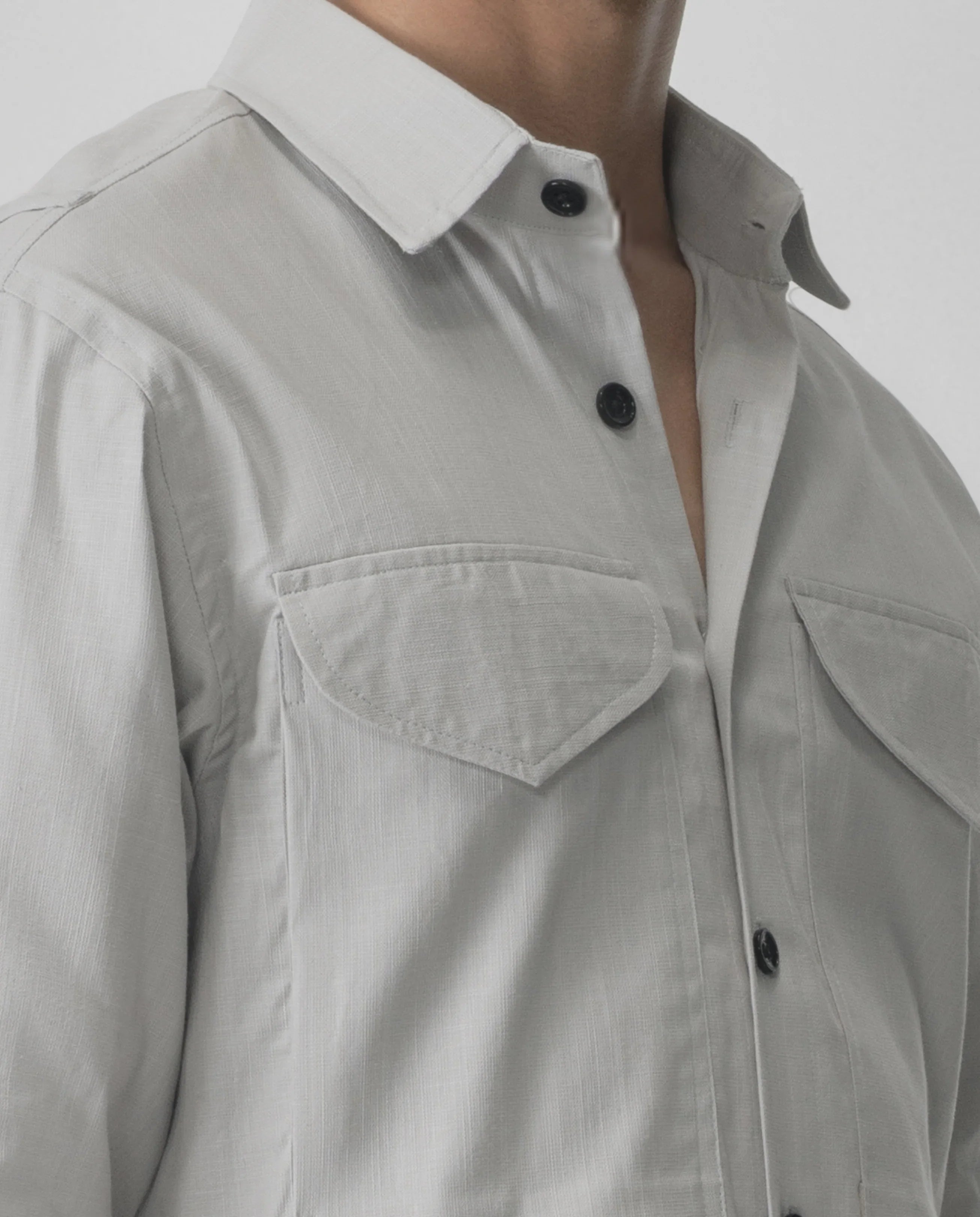 Relaxed Fit Shirt With Double Side Pocket - Off White